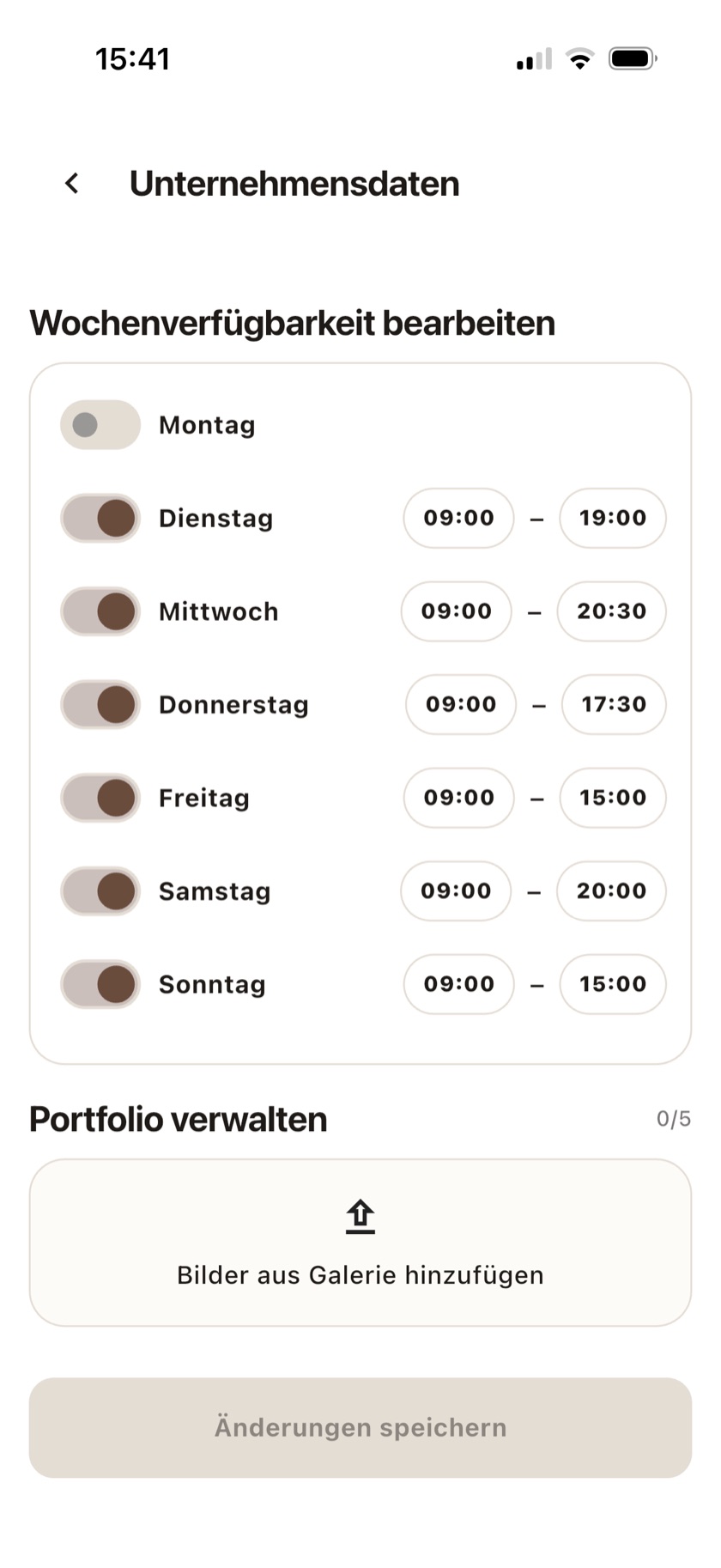 Casalon App: Wochenverfügbarkeit frei einteilen