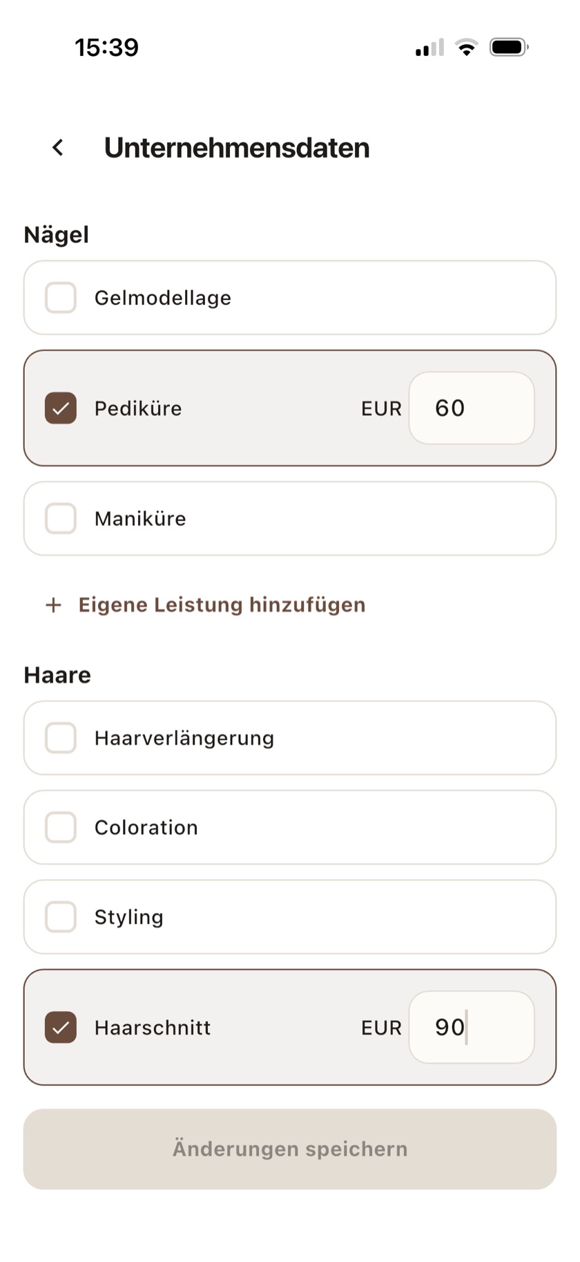 Casalon App: Leistungen und Preise selbst festlegen